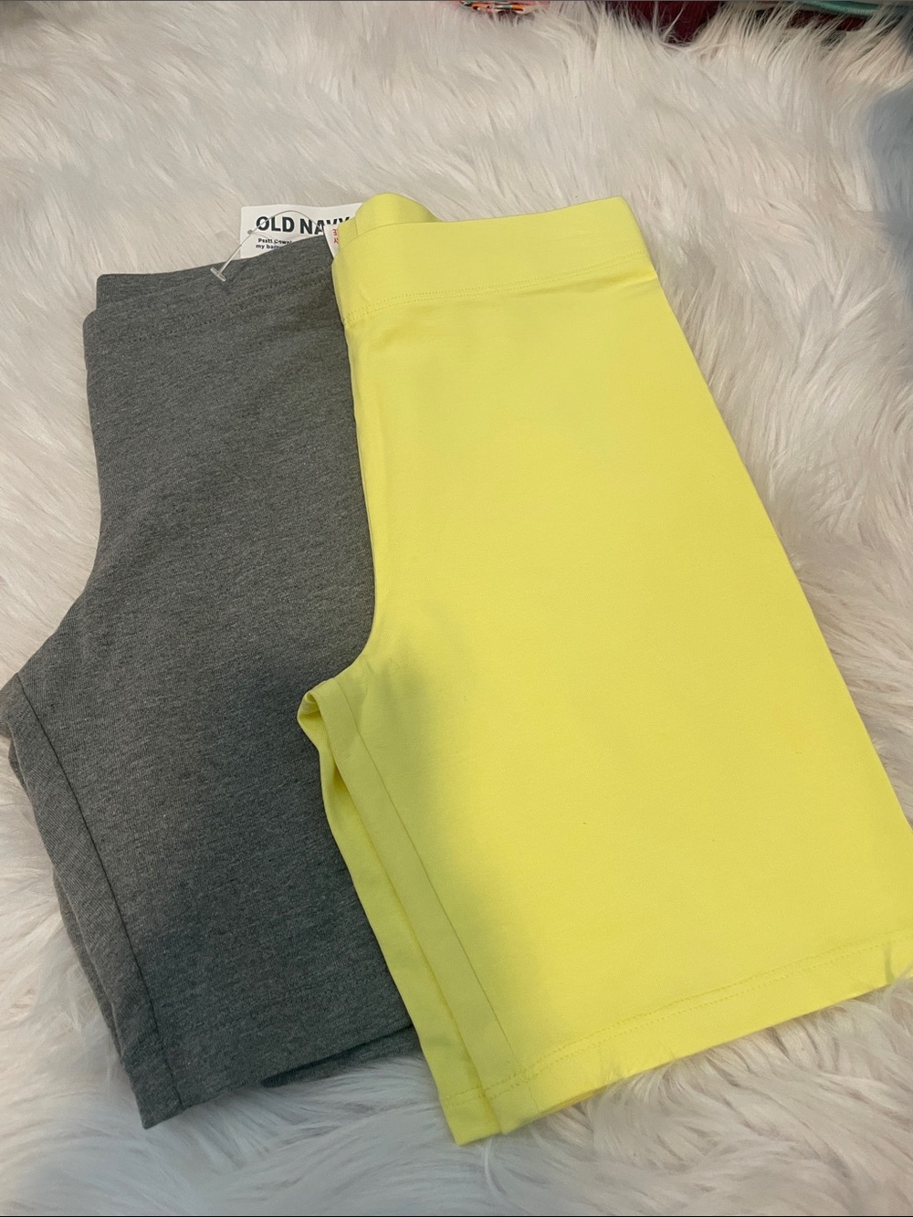 Old Navy Girls' Stretch Bike Shorts in Lemon Yellow and Heather Gray